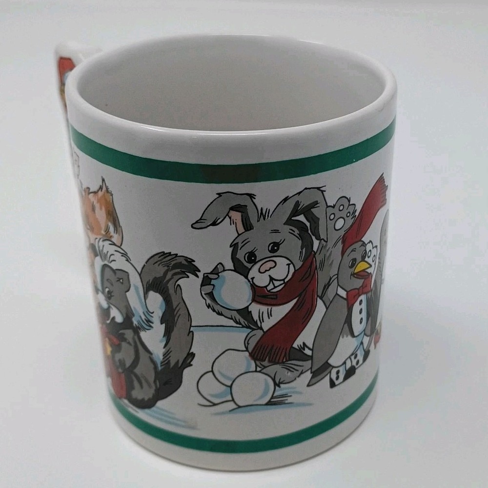 1989 The Love Mug Christmas Teddy Bear Handled Coffee Santa Penguins Skunk Fox - Picture 4 of 10